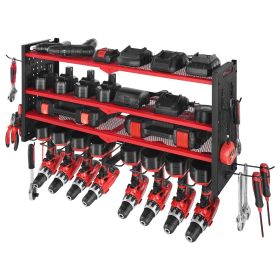 Power Tool Organizer Wall Mount, 4-Layer Storage Rack with 8 Drill Holders, Tools Holder and Storage Rack with Side Pegboards