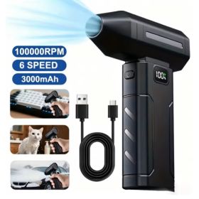 100,000 RPM Powerful Cordless Jet Fan With 6 Speed Levels And LED Display (Option: Black)